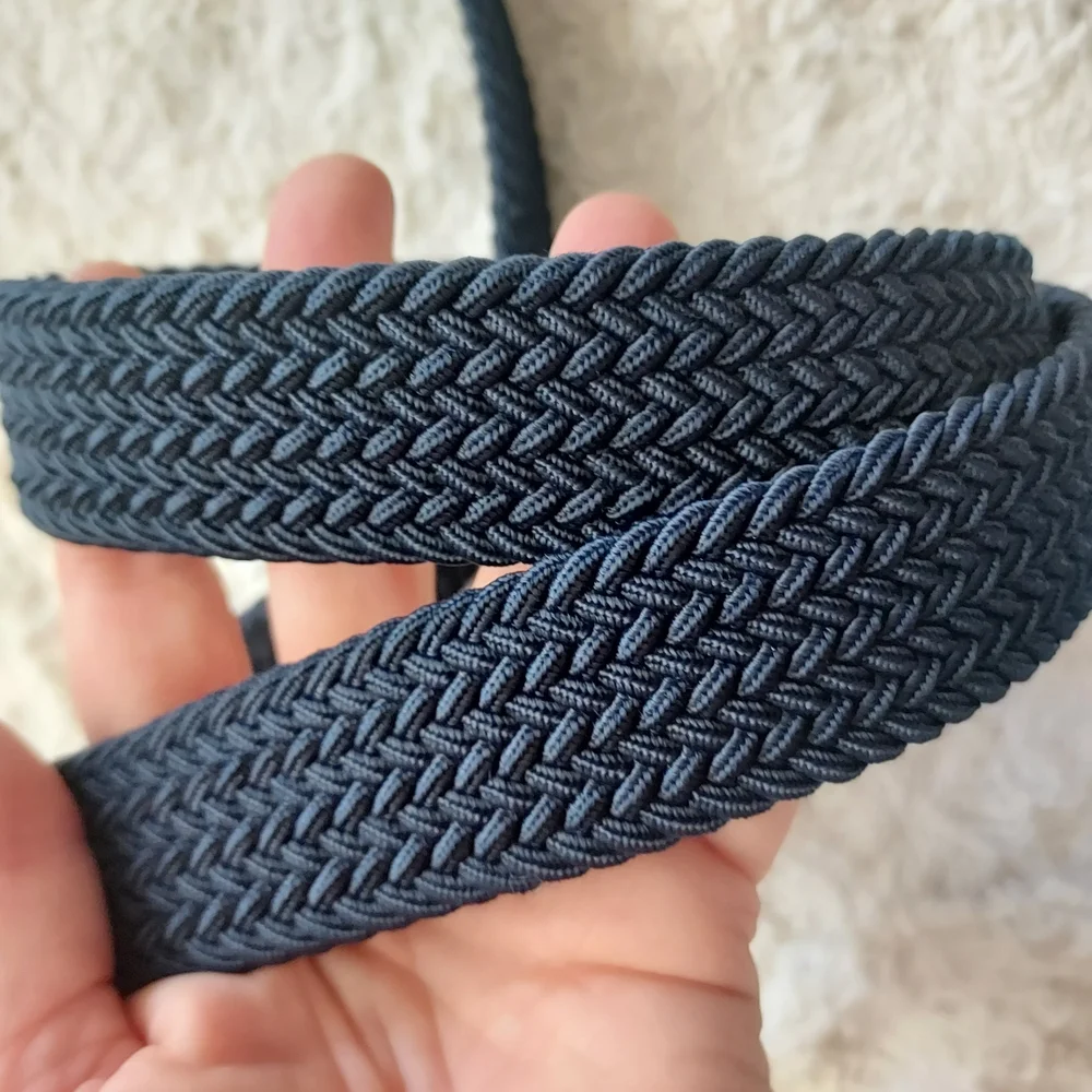 Men's Classic Casual Navy Woven Adjustable Stretch Belt Gold Buckle L 38-40